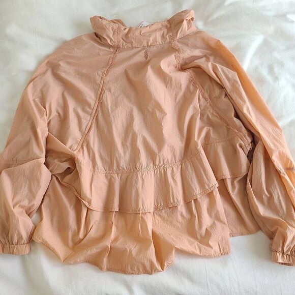 Free People Namaslay Jacket Women's Medium Peach Long Sleeve Full Zip Ruffle - Picture 8 of 8